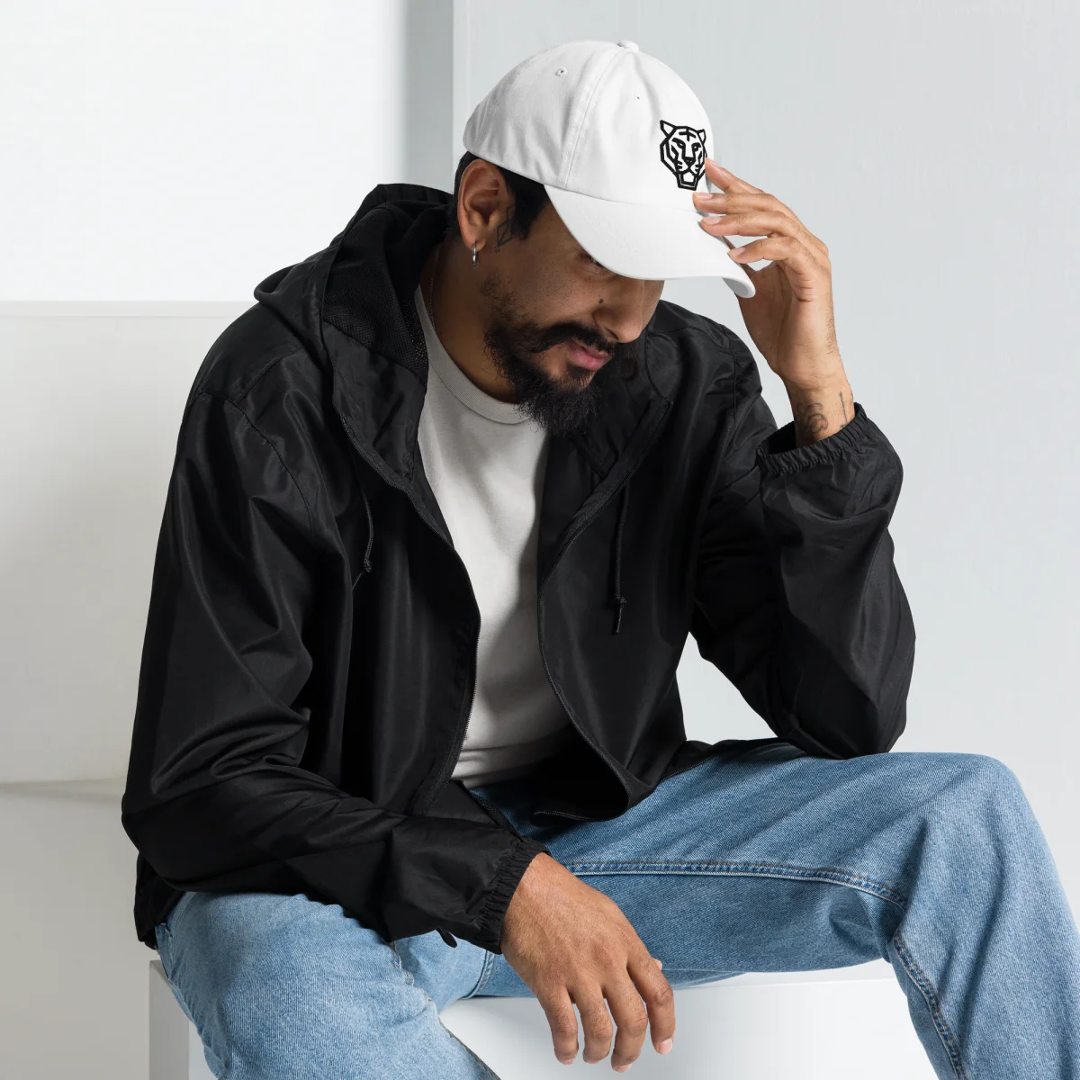 Tiger Head Dad Hat – White Unstructured Low Profile